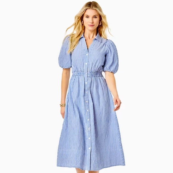 Lilly Pulitzer Dresses & Skirts - 🎉HP🎉LILLY PULITZER | Tassie Midi Dress in Blue Oxford 8